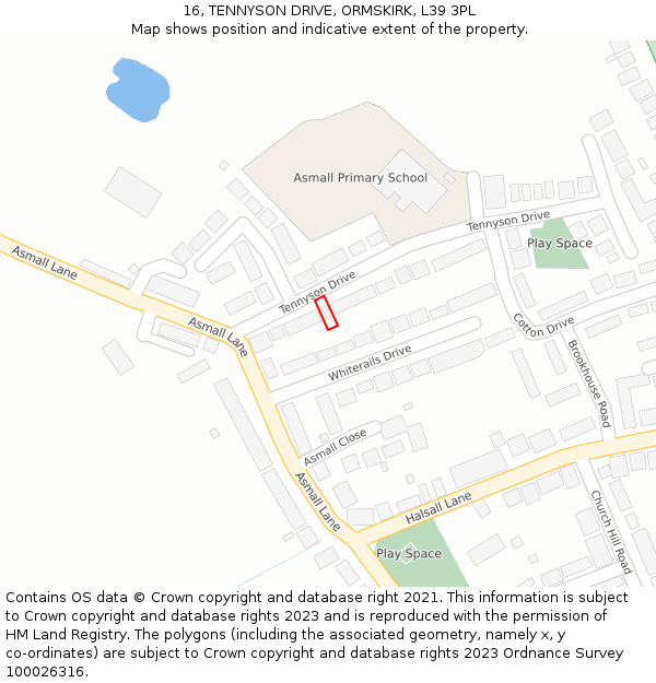 16, TENNYSON DRIVE, ORMSKIRK, L39 3PL: Location map and indicative extent of plot