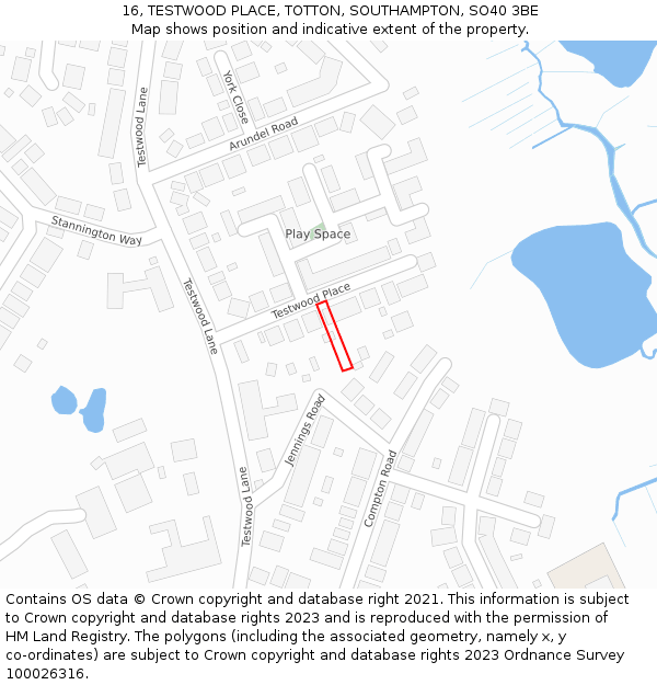16, TESTWOOD PLACE, TOTTON, SOUTHAMPTON, SO40 3BE: Location map and indicative extent of plot