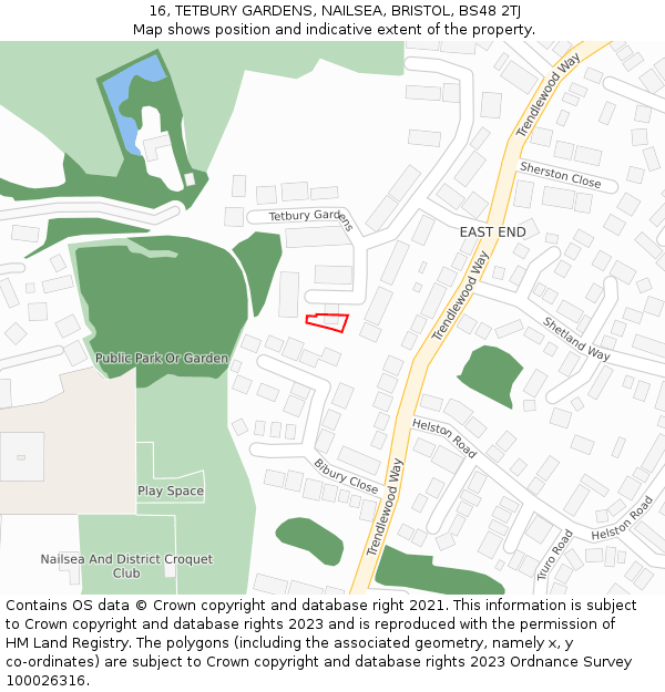 16, TETBURY GARDENS, NAILSEA, BRISTOL, BS48 2TJ: Location map and indicative extent of plot