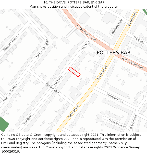16, THE DRIVE, POTTERS BAR, EN6 2AP: Location map and indicative extent of plot