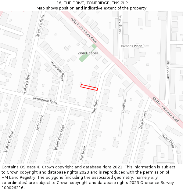 16, THE DRIVE, TONBRIDGE, TN9 2LP: Location map and indicative extent of plot