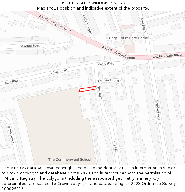 16, THE MALL, SWINDON, SN1 4JG: Location map and indicative extent of plot