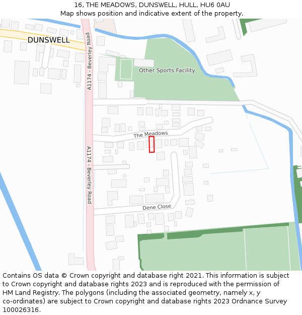 16, THE MEADOWS, DUNSWELL, HULL, HU6 0AU: Location map and indicative extent of plot