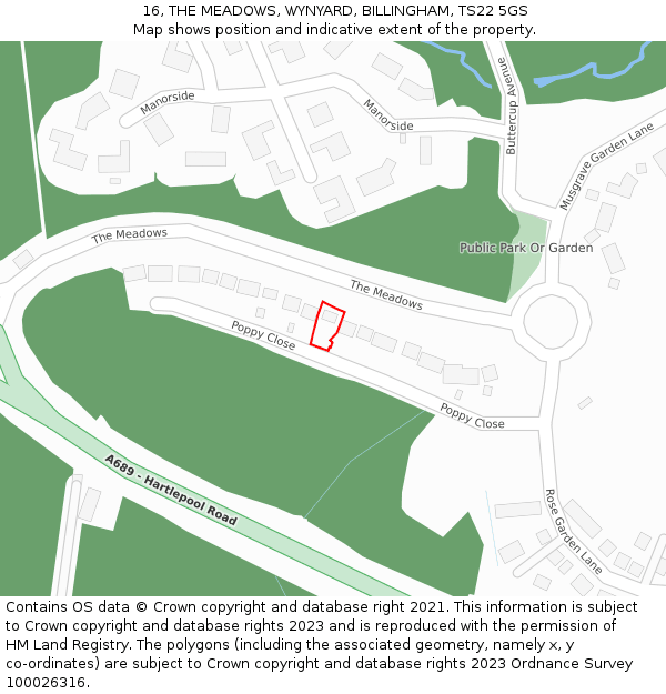 16, THE MEADOWS, WYNYARD, BILLINGHAM, TS22 5GS: Location map and indicative extent of plot