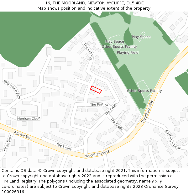 16, THE MOORLAND, NEWTON AYCLIFFE, DL5 4DE: Location map and indicative extent of plot