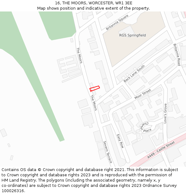 16, THE MOORS, WORCESTER, WR1 3EE: Location map and indicative extent of plot