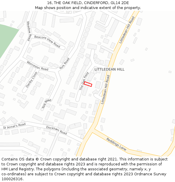16, THE OAK FIELD, CINDERFORD, GL14 2DE: Location map and indicative extent of plot