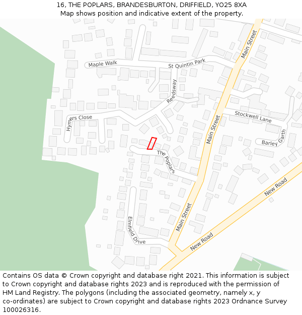 16, THE POPLARS, BRANDESBURTON, DRIFFIELD, YO25 8XA: Location map and indicative extent of plot
