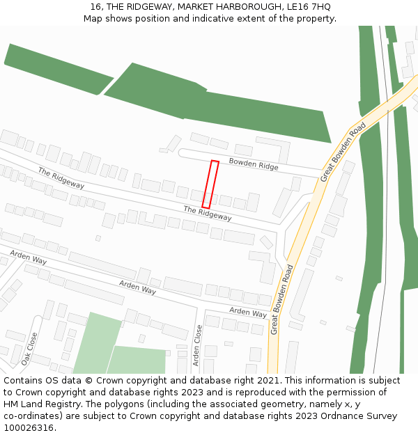 16, THE RIDGEWAY, MARKET HARBOROUGH, LE16 7HQ: Location map and indicative extent of plot