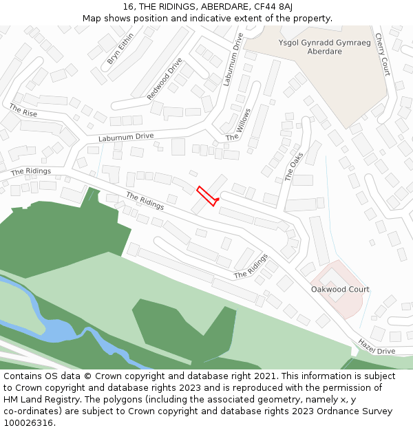 16, THE RIDINGS, ABERDARE, CF44 8AJ: Location map and indicative extent of plot