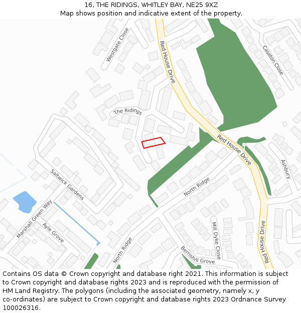 16, THE RIDINGS, WHITLEY BAY, NE25 9XZ: Location map and indicative extent of plot