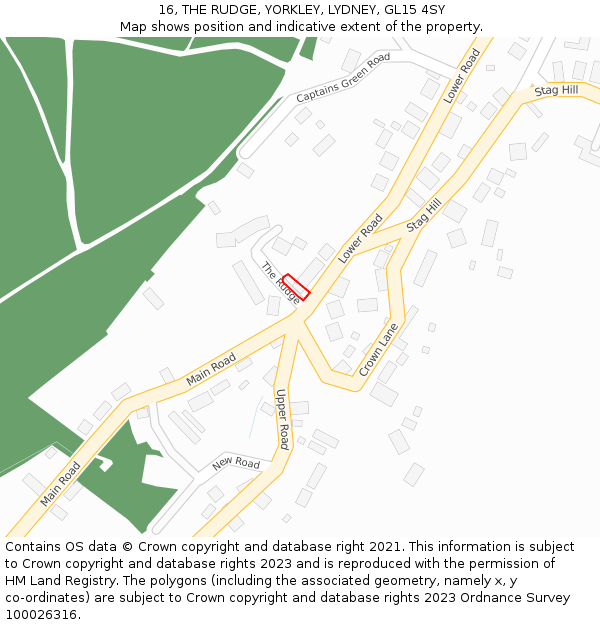 16, THE RUDGE, YORKLEY, LYDNEY, GL15 4SY: Location map and indicative extent of plot