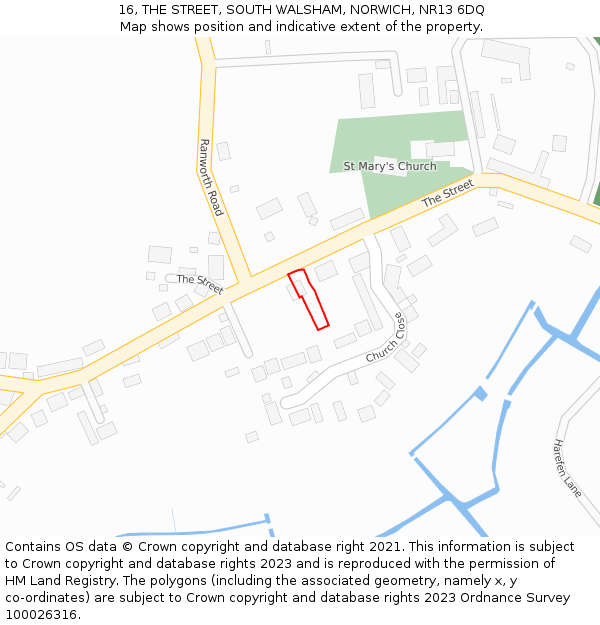 16, THE STREET, SOUTH WALSHAM, NORWICH, NR13 6DQ: Location map and indicative extent of plot