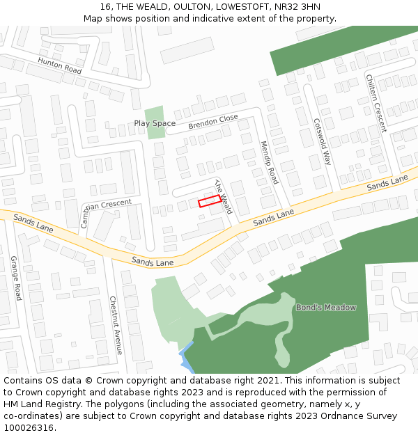 16, THE WEALD, OULTON, LOWESTOFT, NR32 3HN: Location map and indicative extent of plot