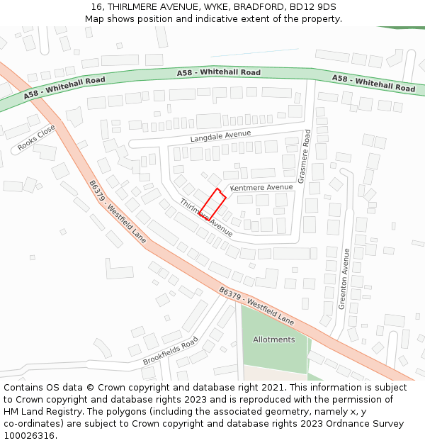 16, THIRLMERE AVENUE, WYKE, BRADFORD, BD12 9DS: Location map and indicative extent of plot
