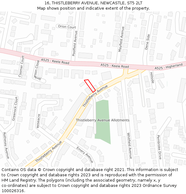 16, THISTLEBERRY AVENUE, NEWCASTLE, ST5 2LT: Location map and indicative extent of plot