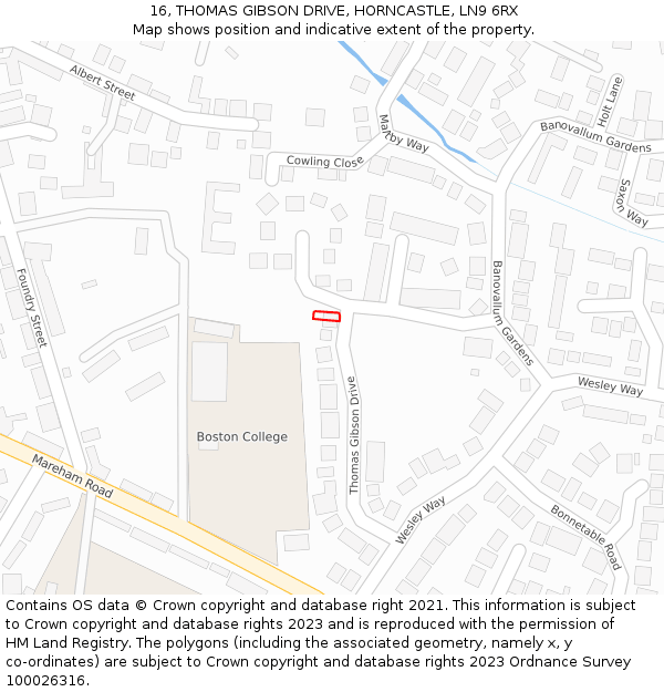 16, THOMAS GIBSON DRIVE, HORNCASTLE, LN9 6RX: Location map and indicative extent of plot