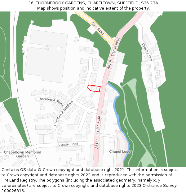 16, THORNBROOK GARDENS, CHAPELTOWN, SHEFFIELD, S35 2BA: Location map and indicative extent of plot
