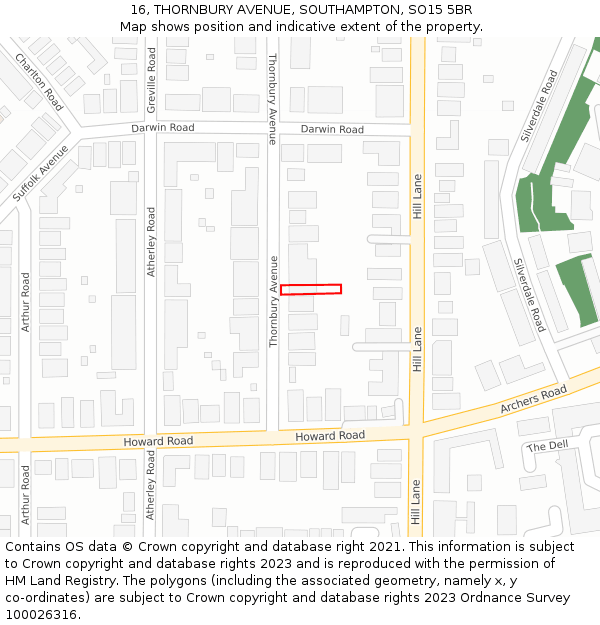 16, THORNBURY AVENUE, SOUTHAMPTON, SO15 5BR: Location map and indicative extent of plot