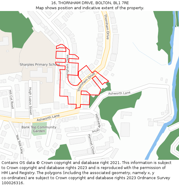 16, THORNHAM DRIVE, BOLTON, BL1 7RE: Location map and indicative extent of plot