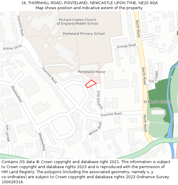 16, THORNHILL ROAD, PONTELAND, NEWCASTLE UPON TYNE, NE20 9QA: Location map and indicative extent of plot