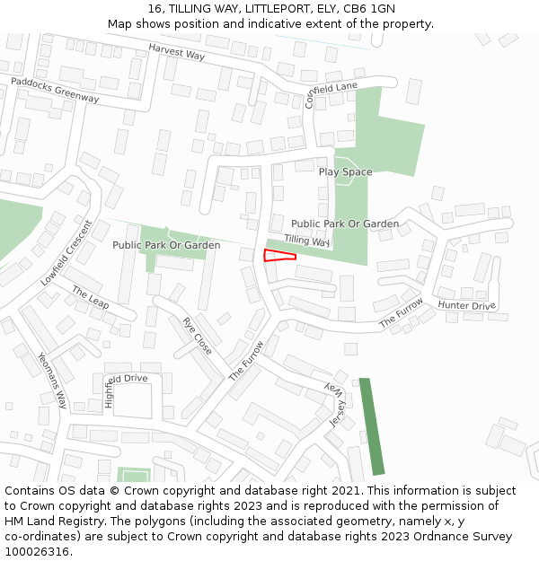 16, TILLING WAY, LITTLEPORT, ELY, CB6 1GN: Location map and indicative extent of plot