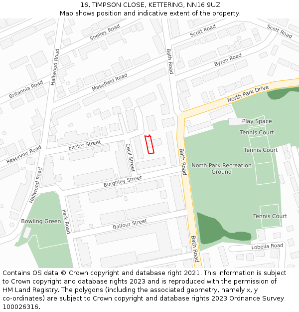 16, TIMPSON CLOSE, KETTERING, NN16 9UZ: Location map and indicative extent of plot
