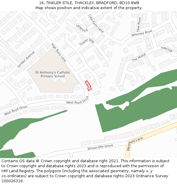 16, TINKLER STILE, THACKLEY, BRADFORD, BD10 8WB: Location map and indicative extent of plot