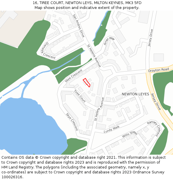 16, TIREE COURT, NEWTON LEYS, MILTON KEYNES, MK3 5FD: Location map and indicative extent of plot