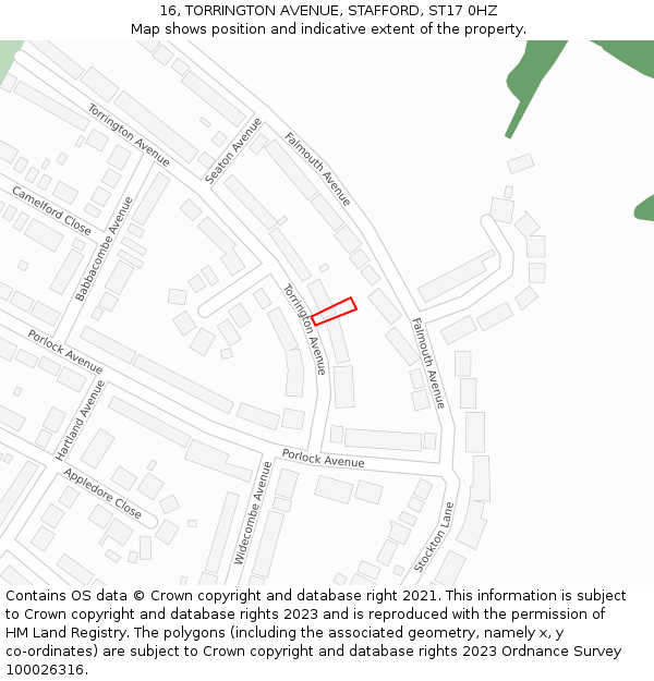 16, TORRINGTON AVENUE, STAFFORD, ST17 0HZ: Location map and indicative extent of plot