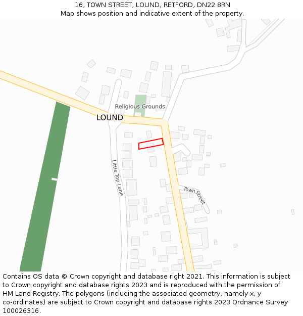 16, TOWN STREET, LOUND, RETFORD, DN22 8RN: Location map and indicative extent of plot