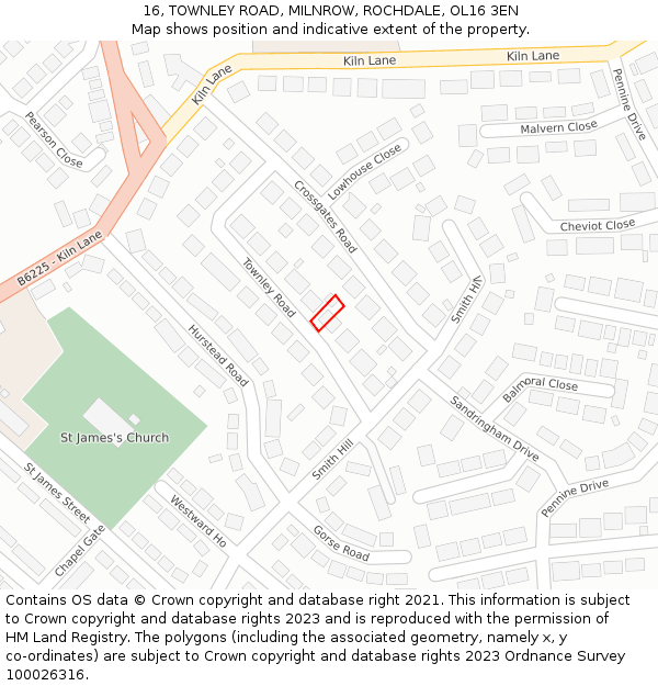 16, TOWNLEY ROAD, MILNROW, ROCHDALE, OL16 3EN: Location map and indicative extent of plot
