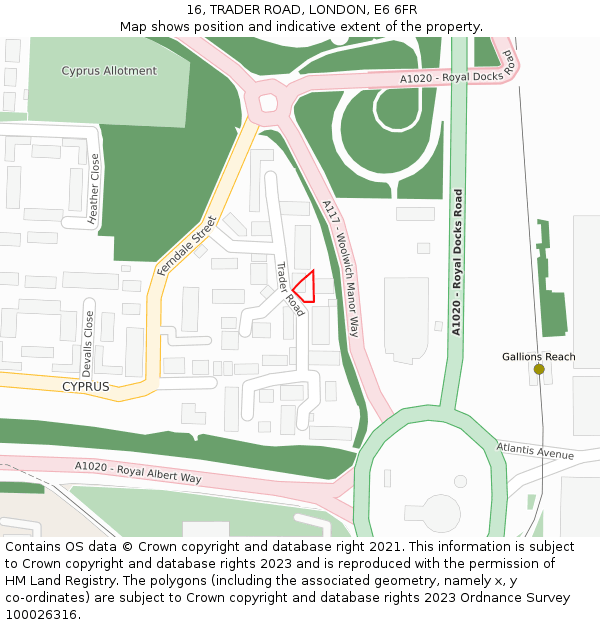 16, TRADER ROAD, LONDON, E6 6FR: Location map and indicative extent of plot