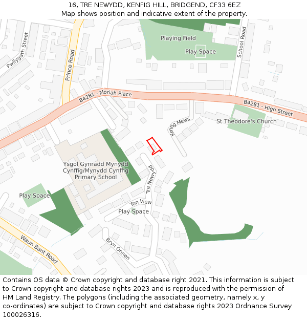 16, TRE NEWYDD, KENFIG HILL, BRIDGEND, CF33 6EZ: Location map and indicative extent of plot