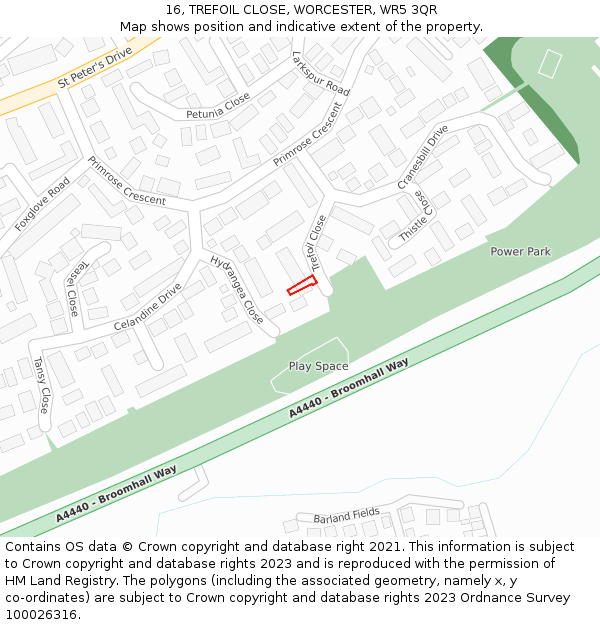 16, TREFOIL CLOSE, WORCESTER, WR5 3QR: Location map and indicative extent of plot