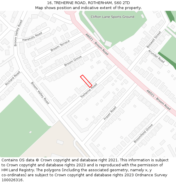 16, TREHERNE ROAD, ROTHERHAM, S60 2TD: Location map and indicative extent of plot