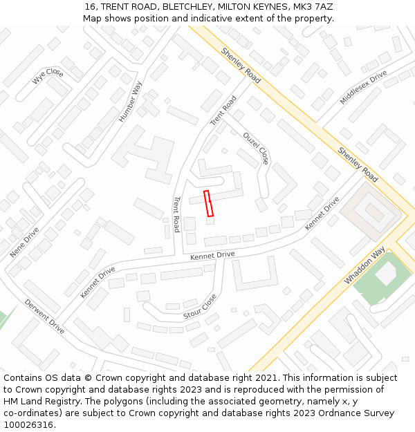 16, TRENT ROAD, BLETCHLEY, MILTON KEYNES, MK3 7AZ: Location map and indicative extent of plot