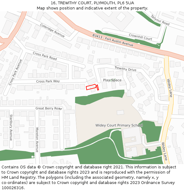 16, TREWITHY COURT, PLYMOUTH, PL6 5UA: Location map and indicative extent of plot