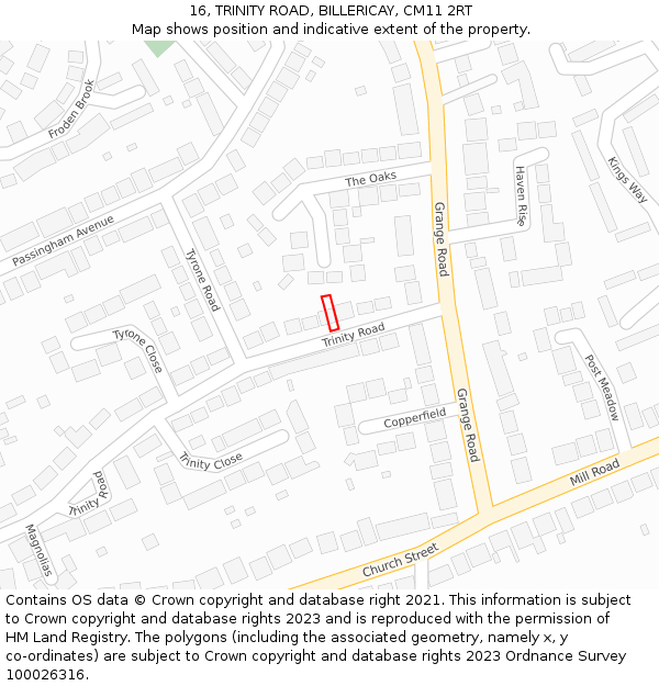16, TRINITY ROAD, BILLERICAY, CM11 2RT: Location map and indicative extent of plot