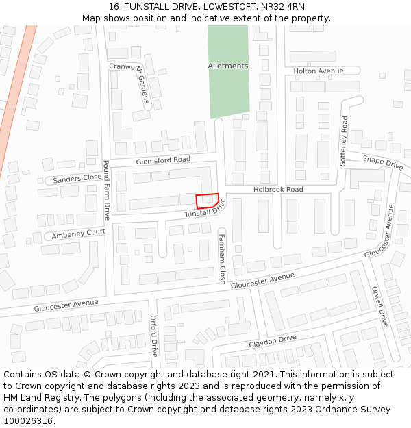 16, TUNSTALL DRIVE, LOWESTOFT, NR32 4RN: Location map and indicative extent of plot