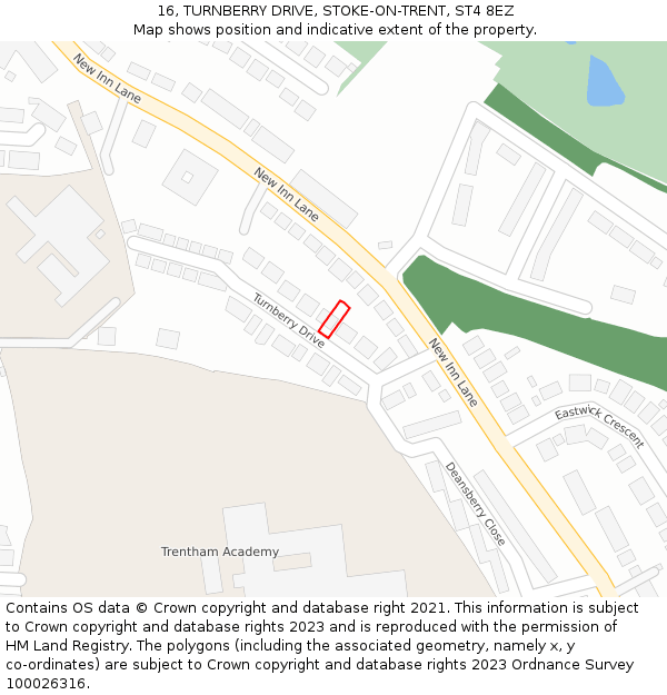 16, TURNBERRY DRIVE, STOKE-ON-TRENT, ST4 8EZ: Location map and indicative extent of plot