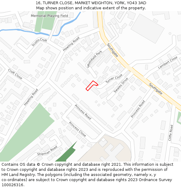 16, TURNER CLOSE, MARKET WEIGHTON, YORK, YO43 3AD: Location map and indicative extent of plot