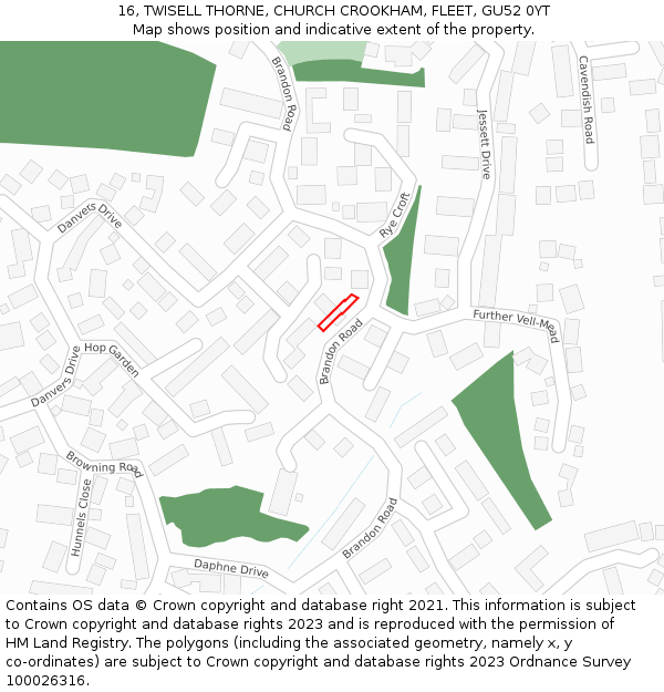 16, TWISELL THORNE, CHURCH CROOKHAM, FLEET, GU52 0YT: Location map and indicative extent of plot