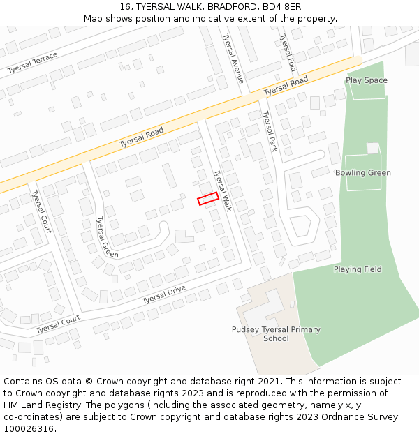 16, TYERSAL WALK, BRADFORD, BD4 8ER: Location map and indicative extent of plot