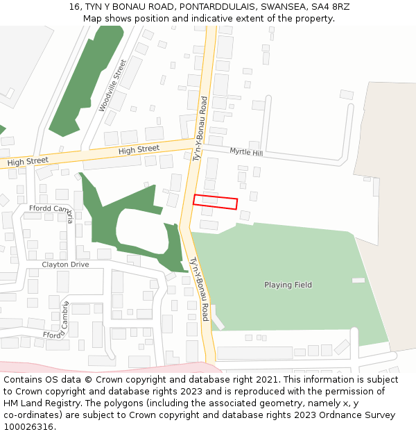 16, TYN Y BONAU ROAD, PONTARDDULAIS, SWANSEA, SA4 8RZ: Location map and indicative extent of plot