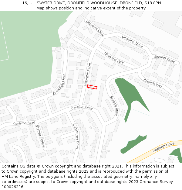 16, ULLSWATER DRIVE, DRONFIELD WOODHOUSE, DRONFIELD, S18 8PN: Location map and indicative extent of plot