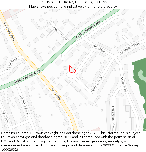 16, UNDERHILL ROAD, HEREFORD, HR1 1SY: Location map and indicative extent of plot