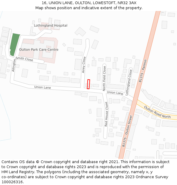 16, UNION LANE, OULTON, LOWESTOFT, NR32 3AX: Location map and indicative extent of plot