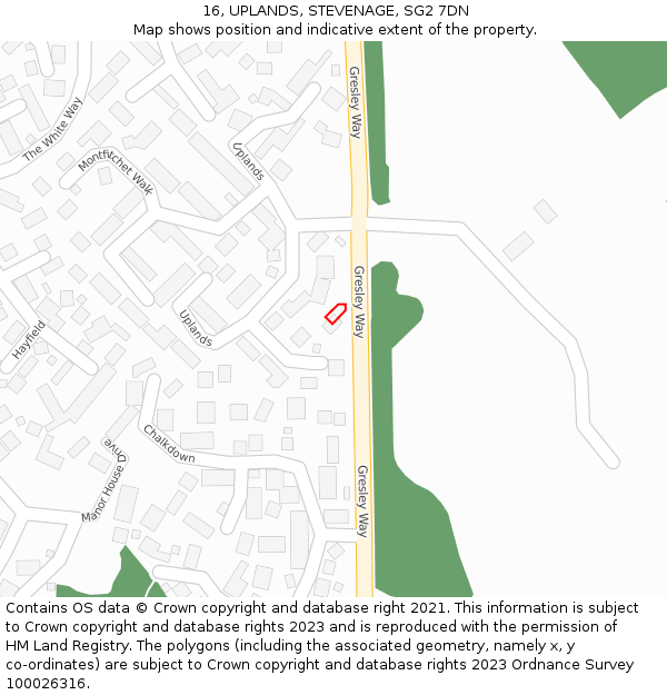 16, UPLANDS, STEVENAGE, SG2 7DN: Location map and indicative extent of plot
