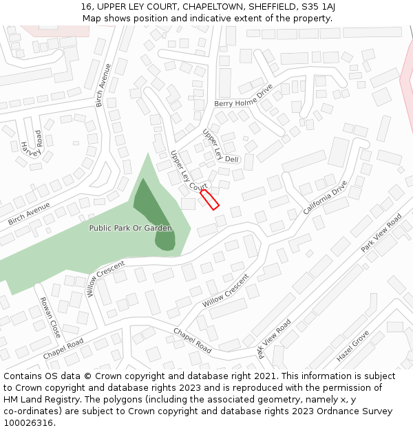 16, UPPER LEY COURT, CHAPELTOWN, SHEFFIELD, S35 1AJ: Location map and indicative extent of plot